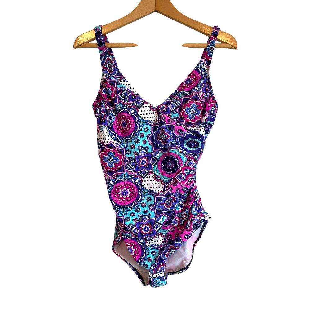 Vibrant Purple & Teal Floral One-Piece Swimsuit